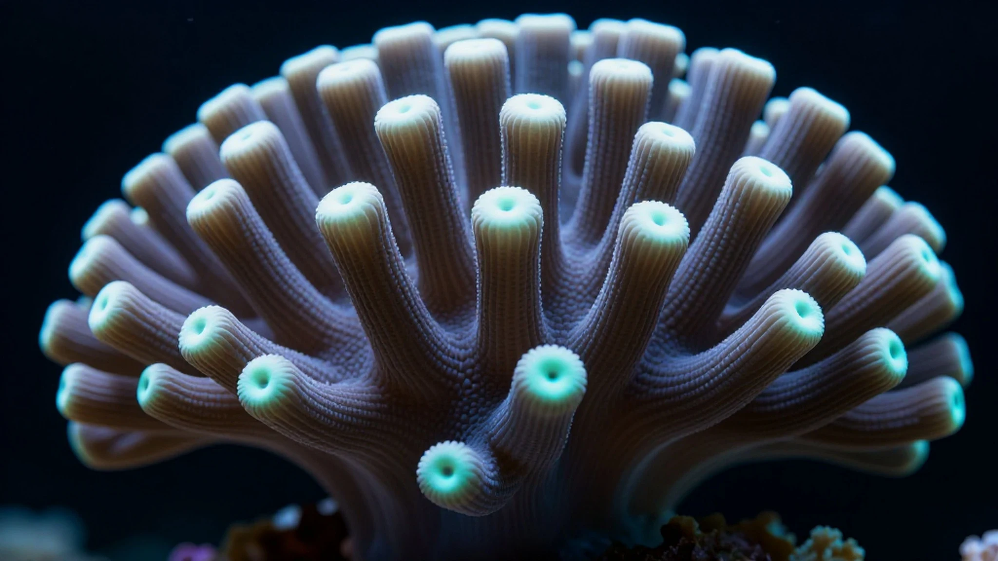 Bioluminescent Coral, Volumetric Cyan Glow 4K — 4K abstract background