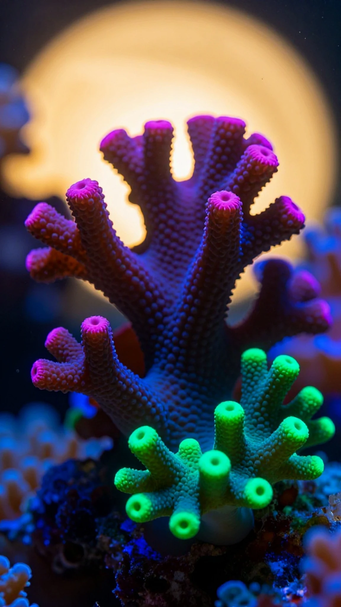 Bioluminescent Coral, Emerald Green Glow 4K — 4K abstract background