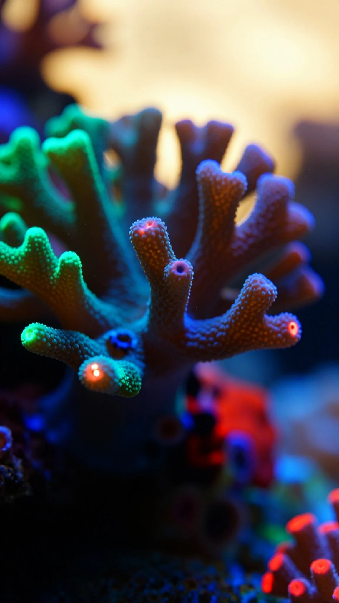 Bioluminescent Coral, Golden Hour Warm Glow 4K — 4K abstract background