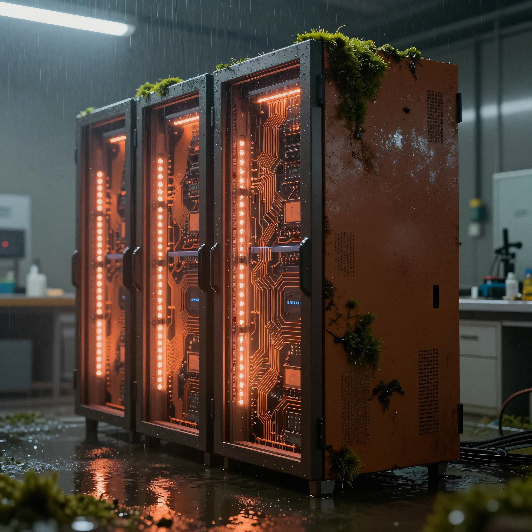 Ultramodern bioluminescent server rack 4K — 4K neon background
