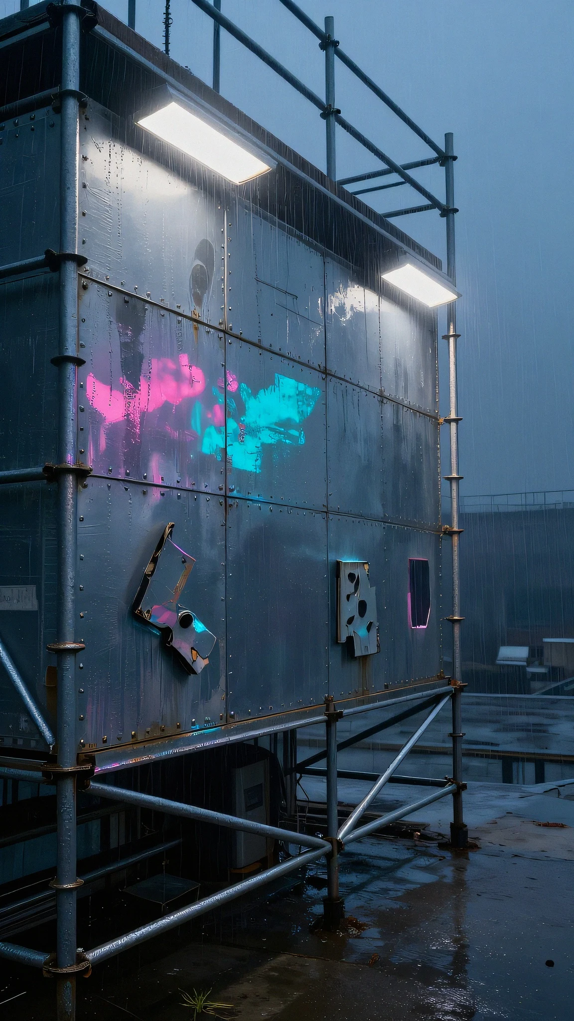 Iridescent chrome scaffolding 4K — 4K neon background