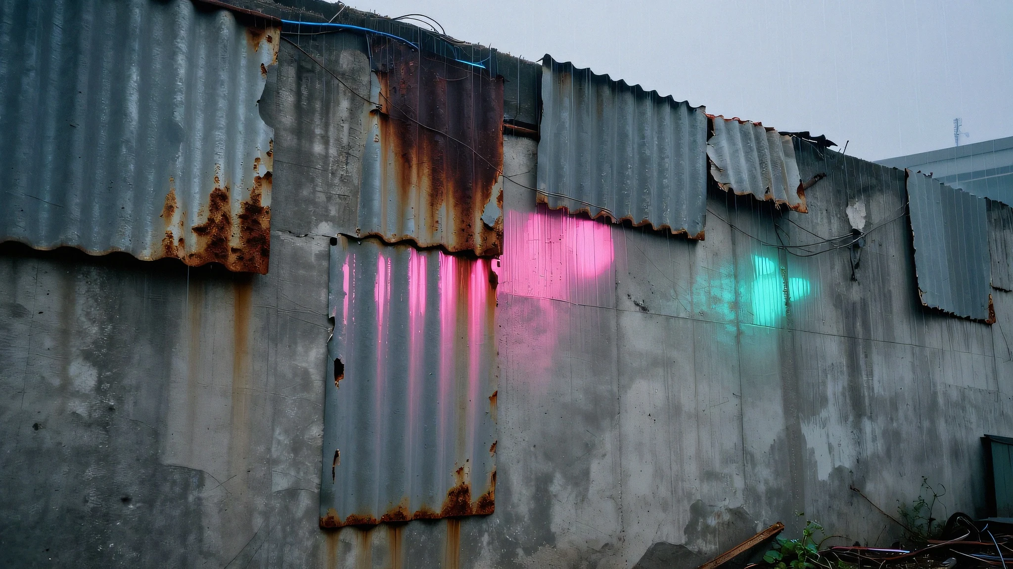 Corroded ferroconcrete wall 4K — 4K neon background