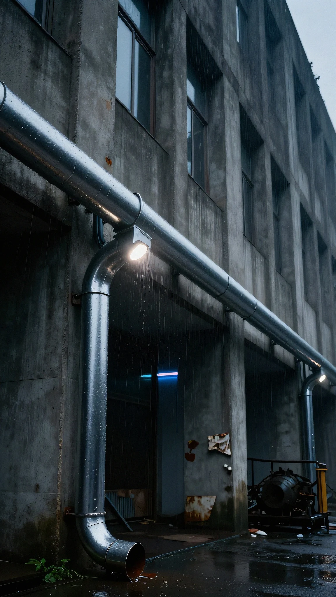 Polished chrome rain gutters, neon glow 4K — 4K neon background