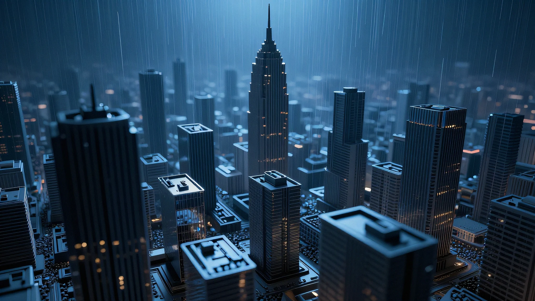 Cold north-sky 6500K ambient blue cast, neon rain 4K — 4K neon background