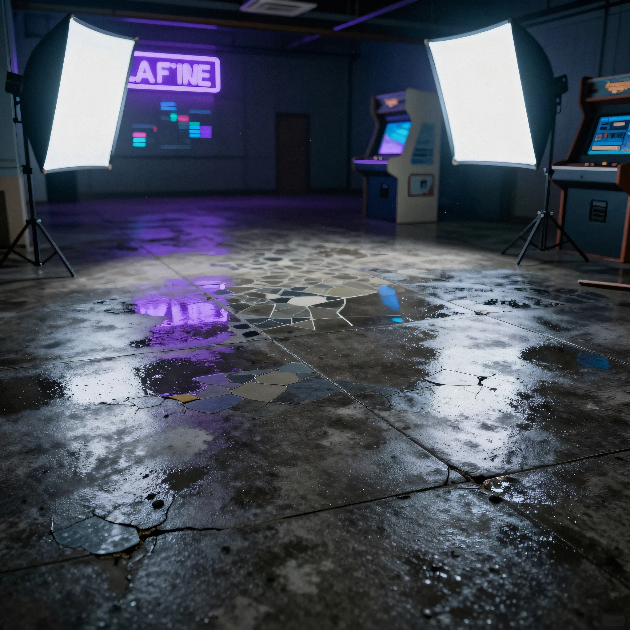 Rain-slicked ferroconcrete plaza, film noir 4K — 4K neon background
