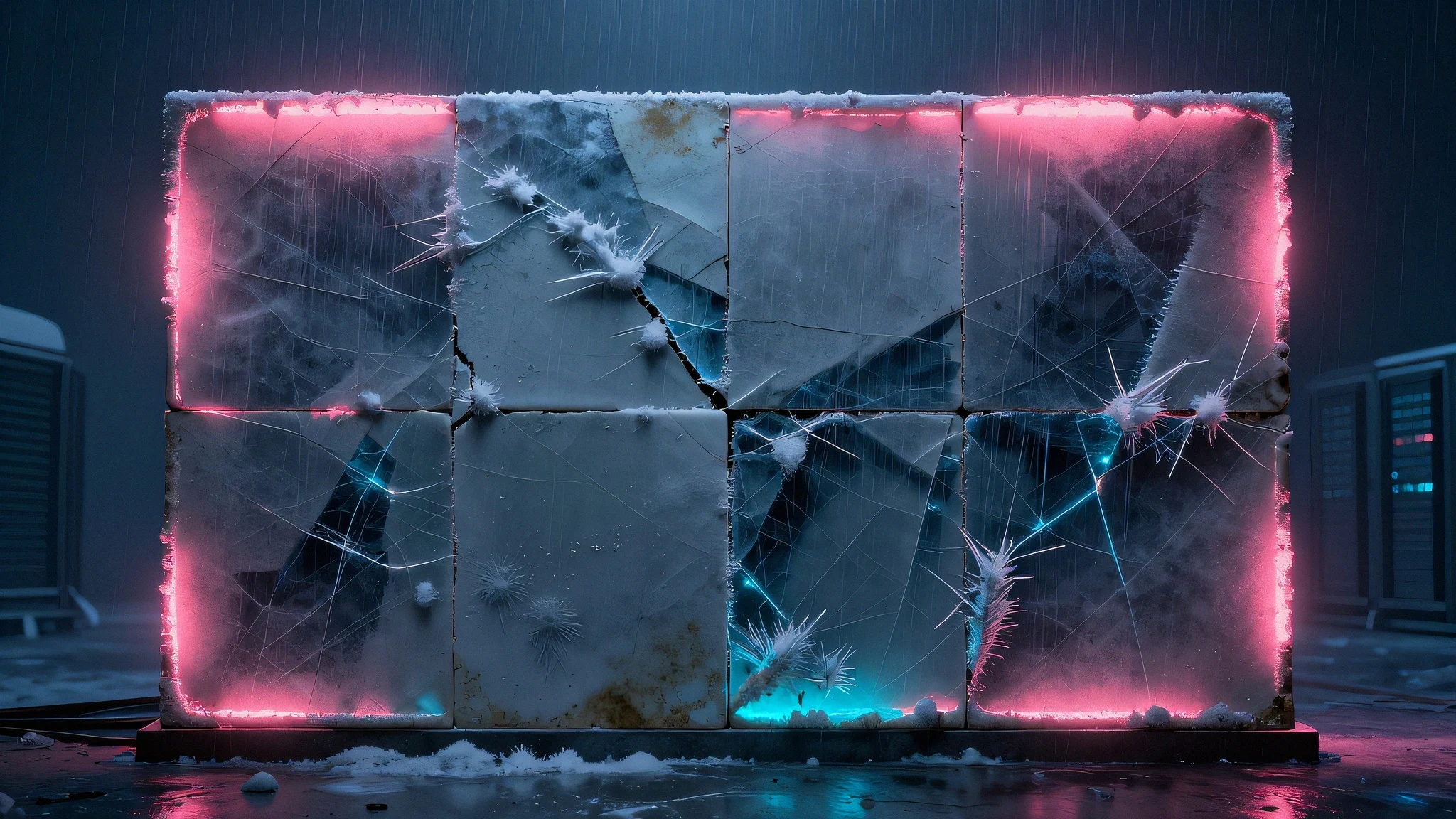 Frost-encrusted ceramic tile panel 4K — 4K neon background