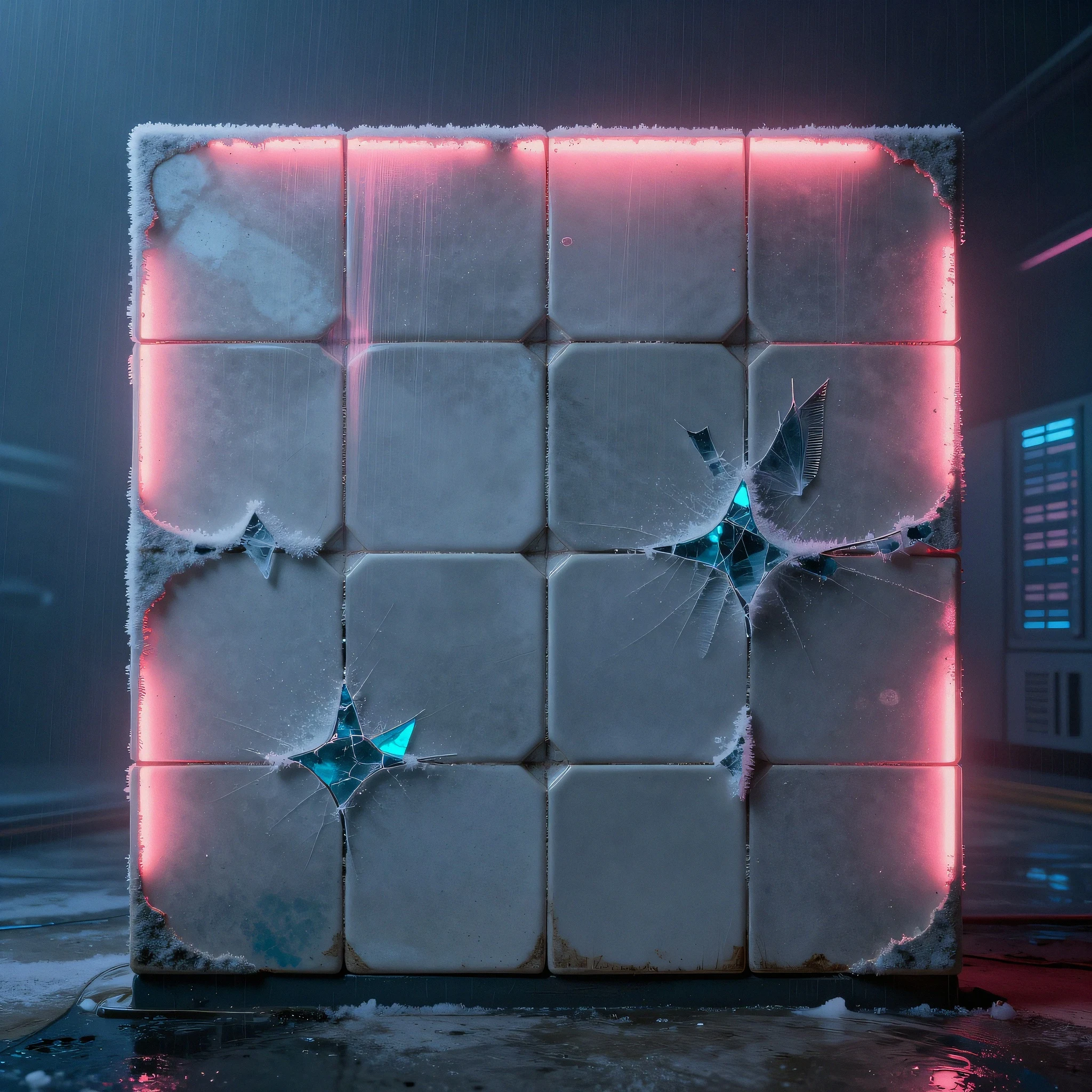 Frost-encrusted ceramic tile panel 4K — 4K neon background