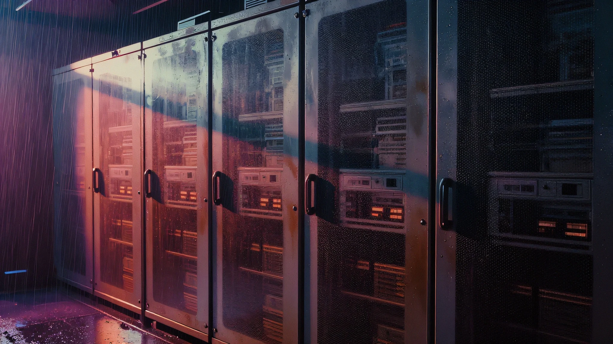 Highly detailed, neon rain 4K — 4K neon background