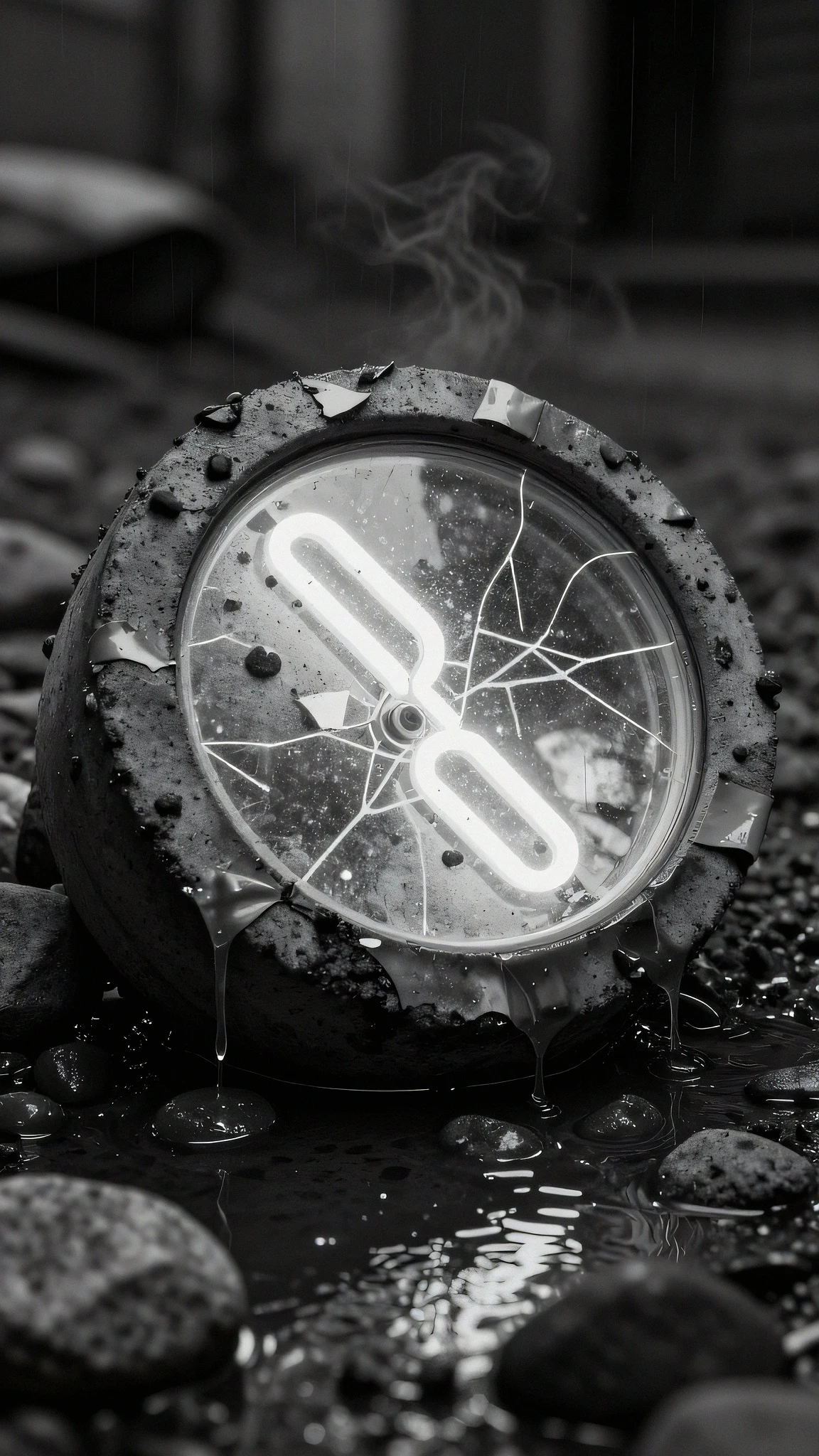 Oil-slicked concrete pebble, fluorescent 4K — 4K neon background