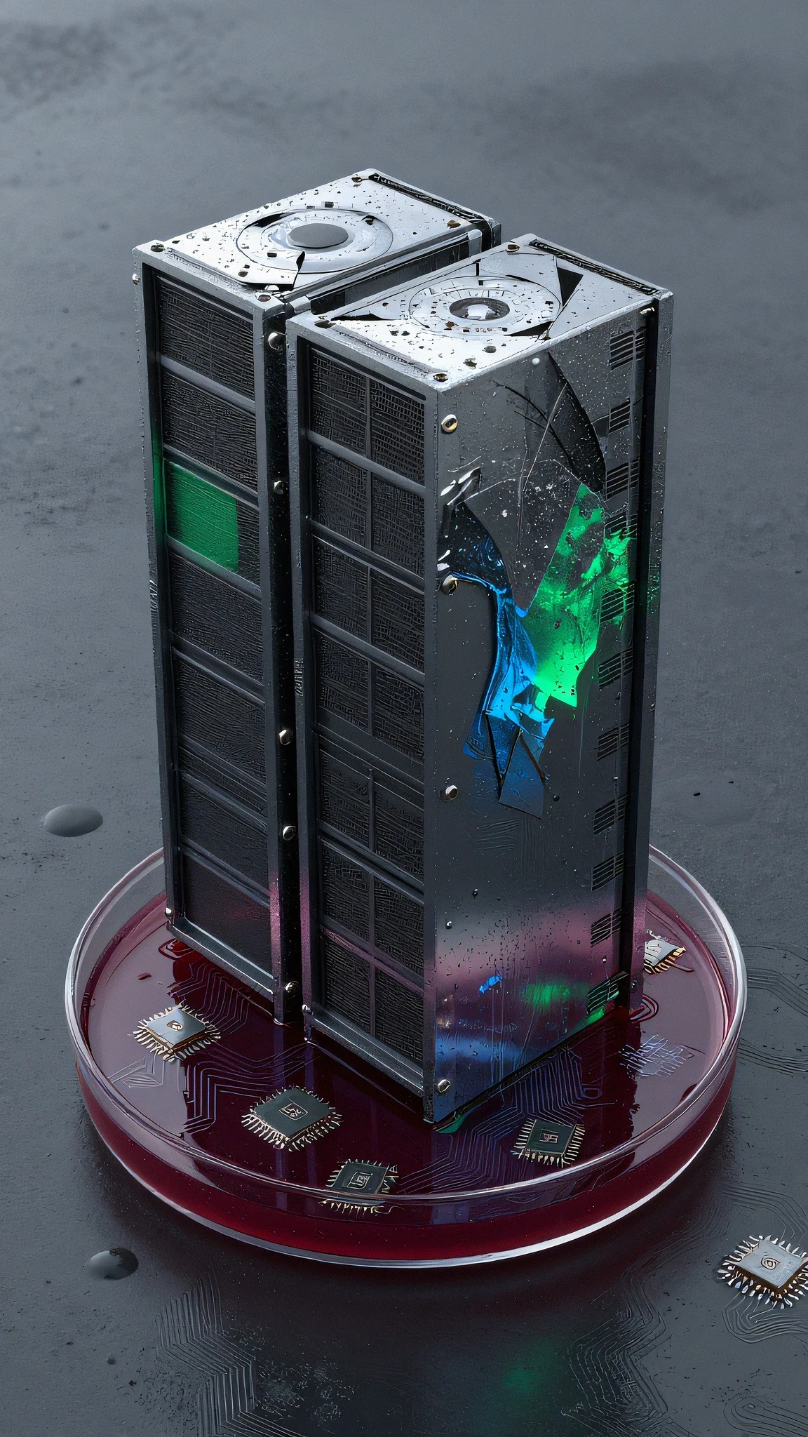 Rain-slicked chrome plating 4K — 4K neon background