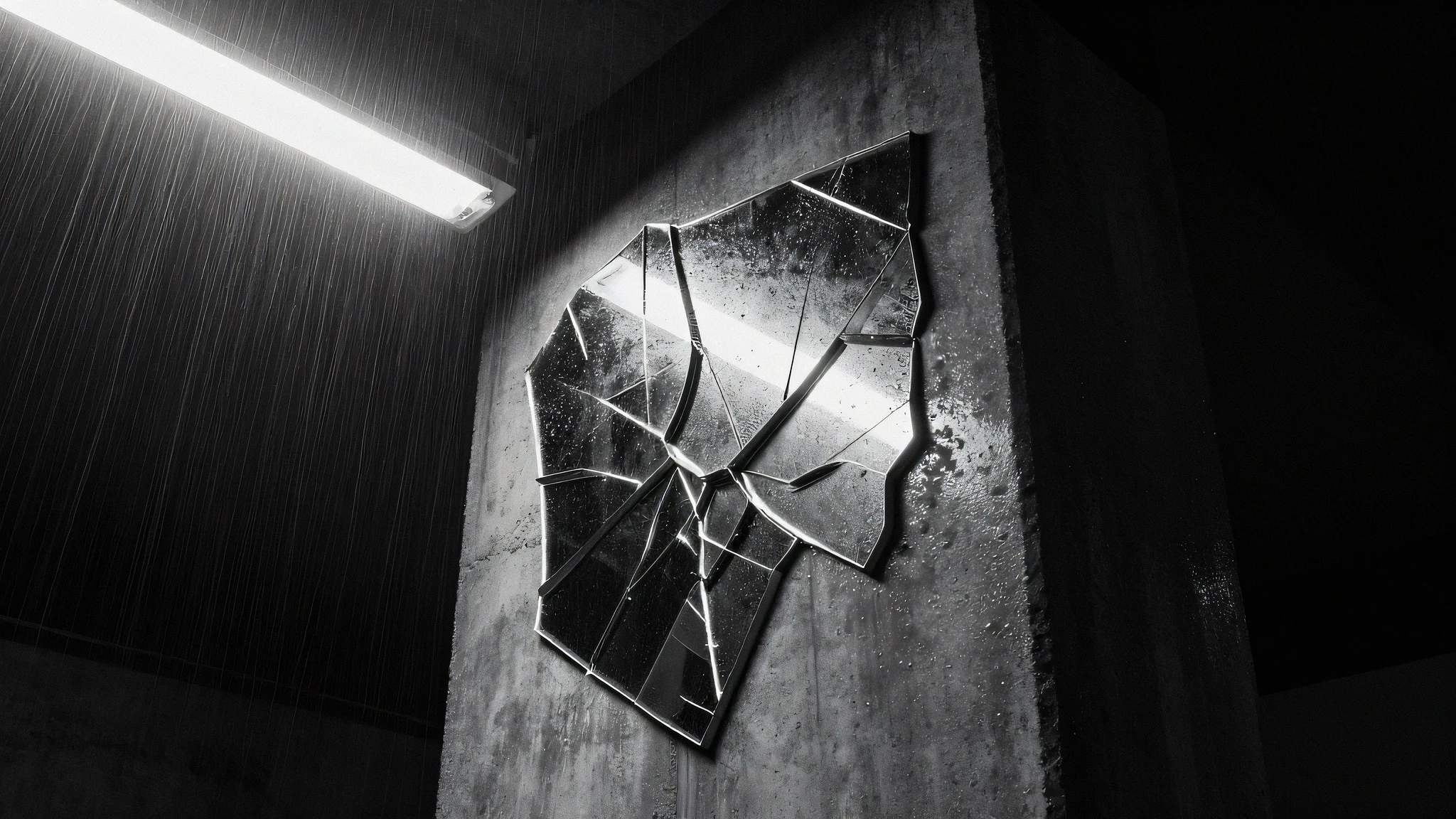 Polished chrome reflecting fractured neon rain 4K — 4K neon background