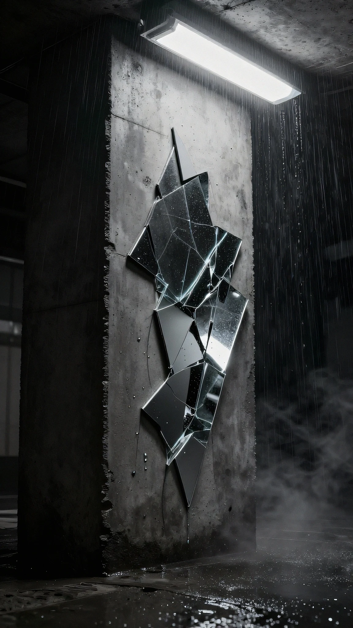 Polished chrome reflecting fractured neon rain 4K — 4K neon background