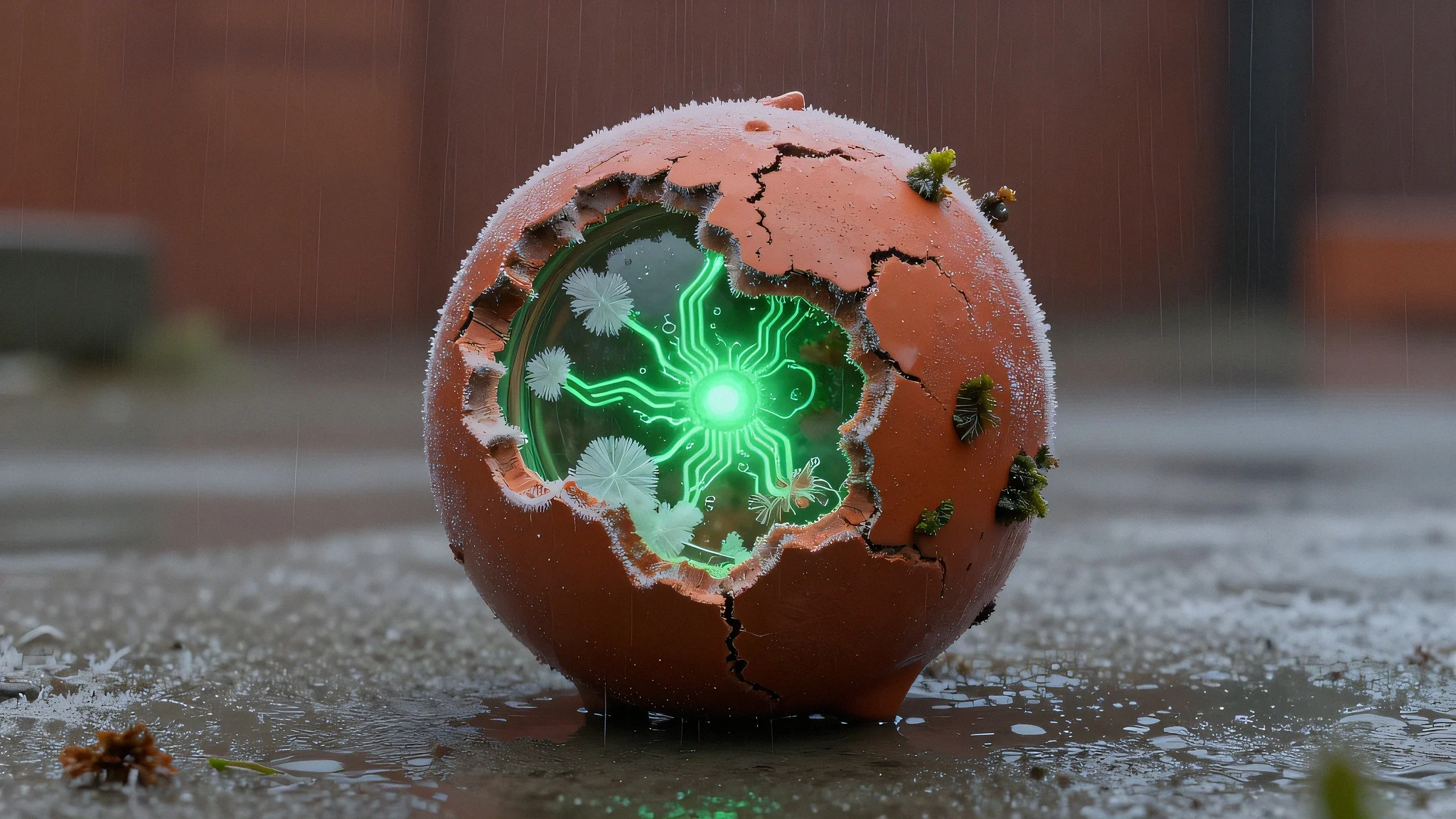 Fractured resin sphere, neon rain 4K — 4K neon background