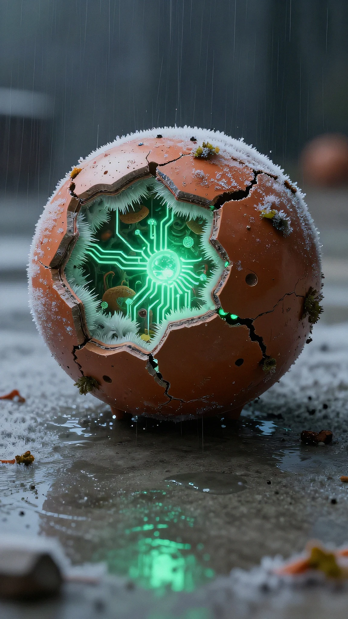Fractured resin sphere, neon rain 4K — 4K neon background