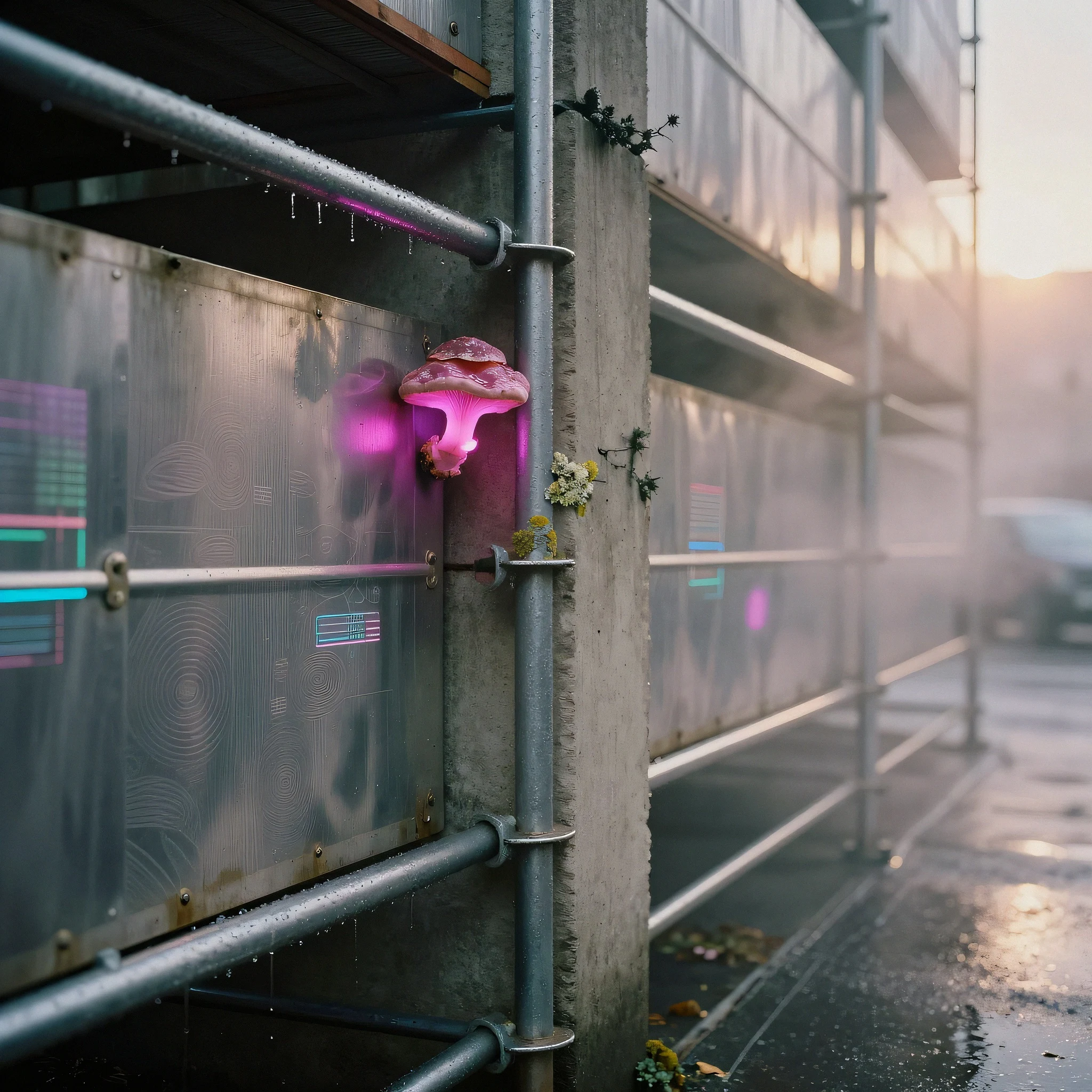 Dripping chrome scaffolding, golden hour 4K — 4K neon background