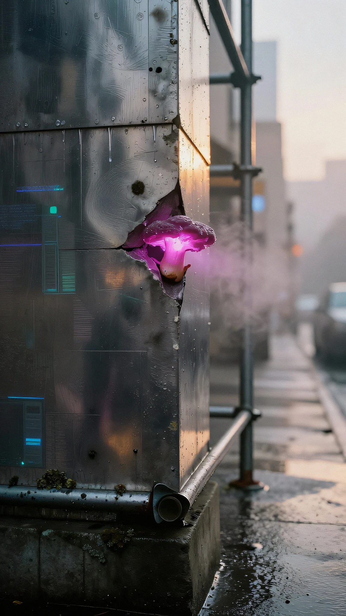 Dripping chrome scaffolding, golden hour 4K — 4K neon background