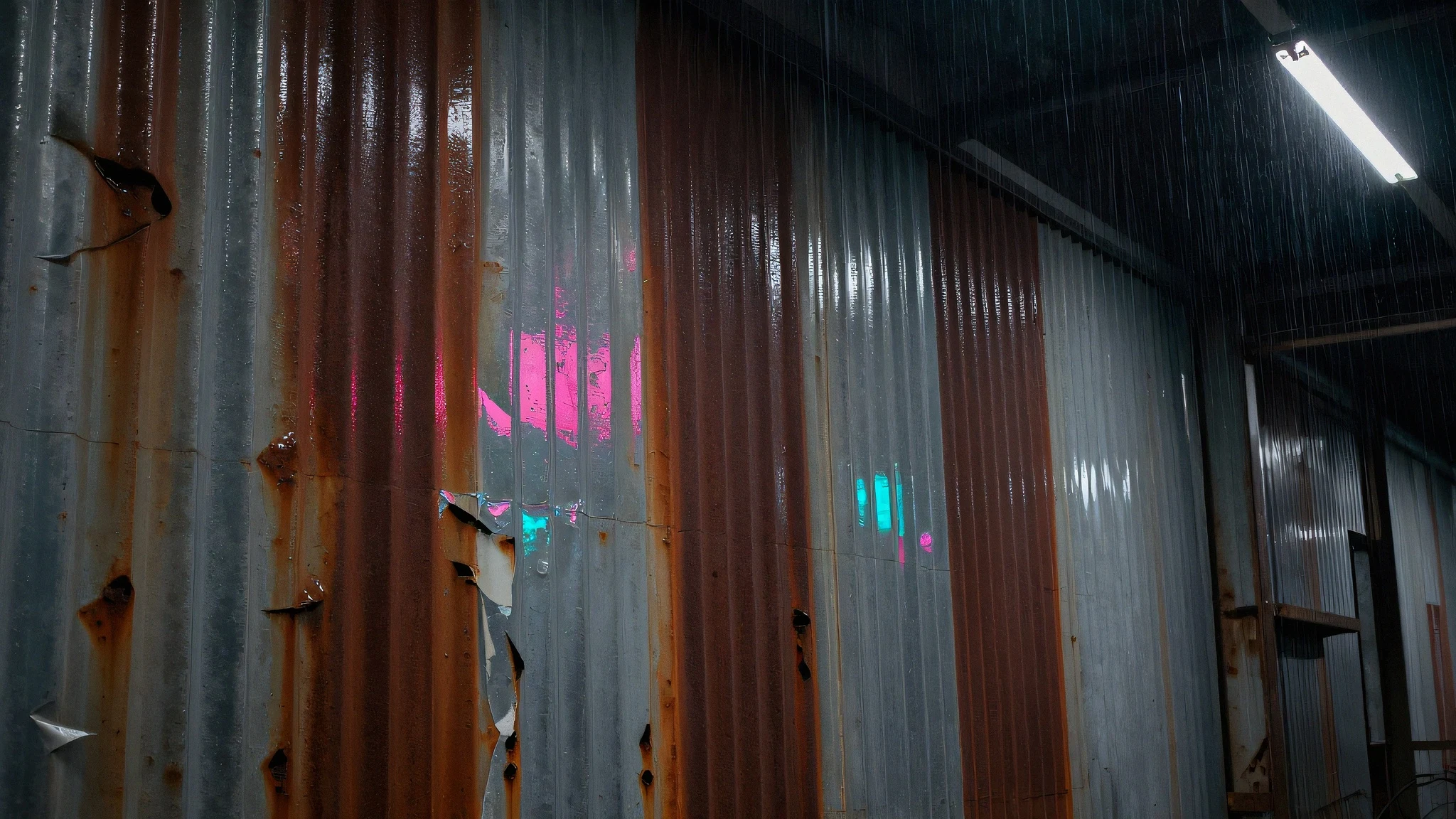 Corrugated steel paneling 4K — 4K neon background