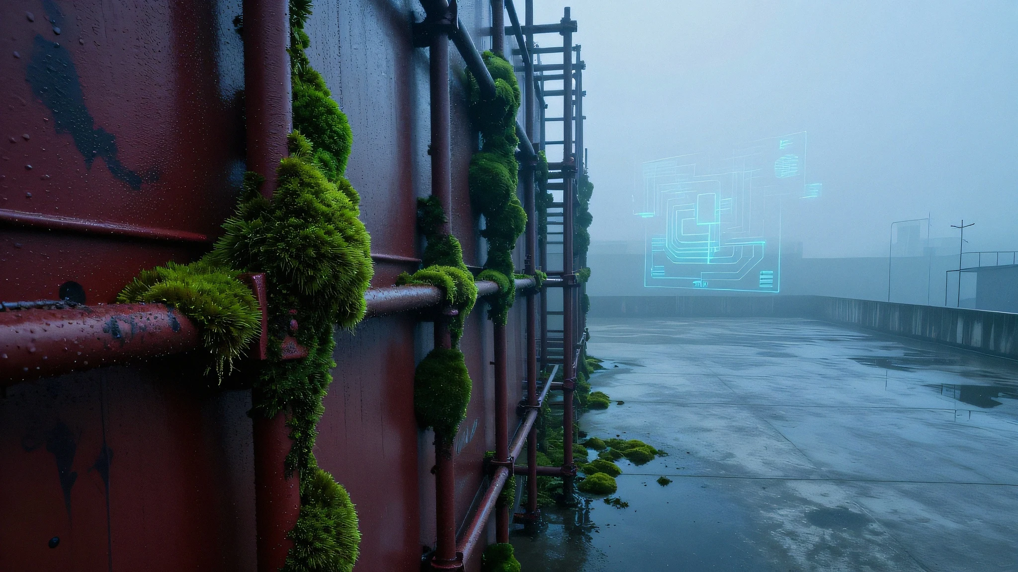 Deep emerald bioluminescent moss clinging to corroded 4K — 4K neon background