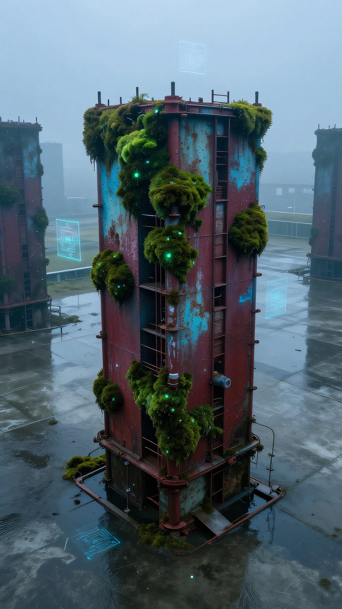 Deep emerald bioluminescent moss clinging to corroded 4K — 4K neon background