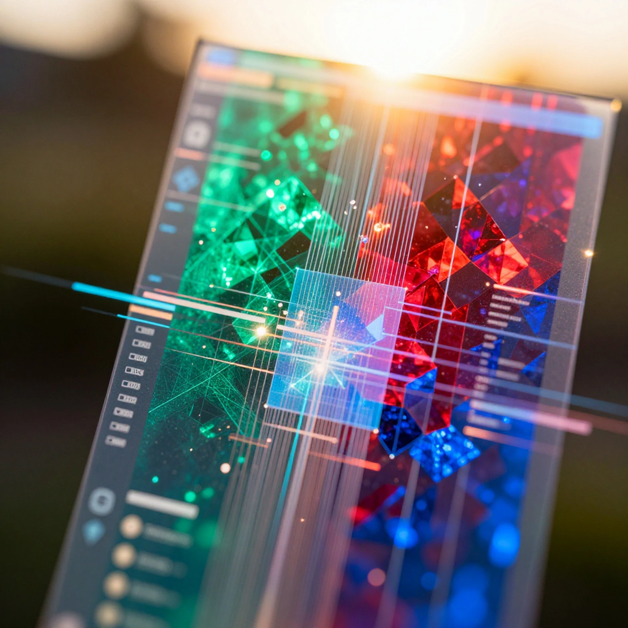 Holographic UI, Emerald Ruby Sapphire 4K — 4K abstract background