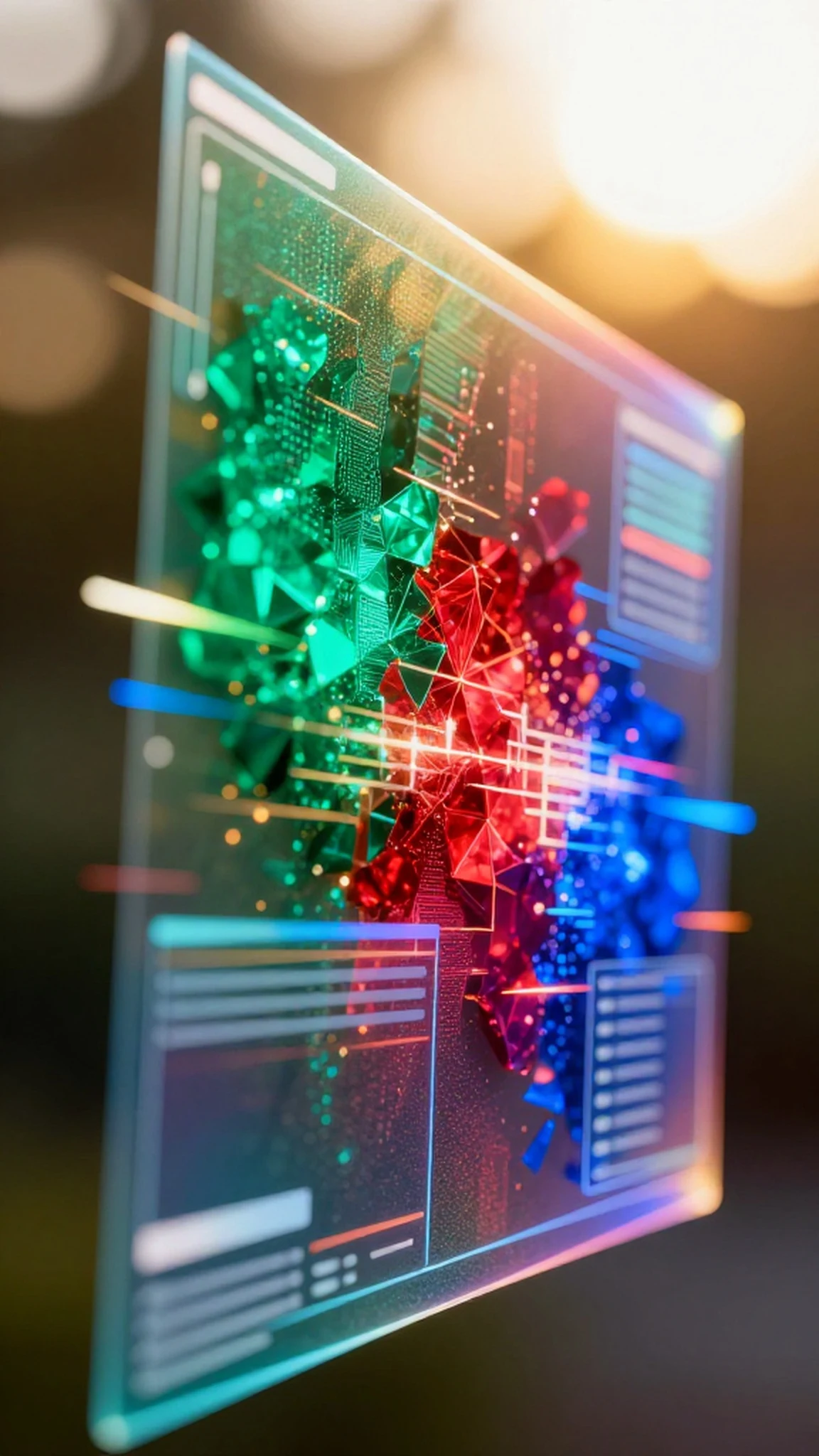 Holographic UI, Emerald Ruby Sapphire 4K — 4K abstract background