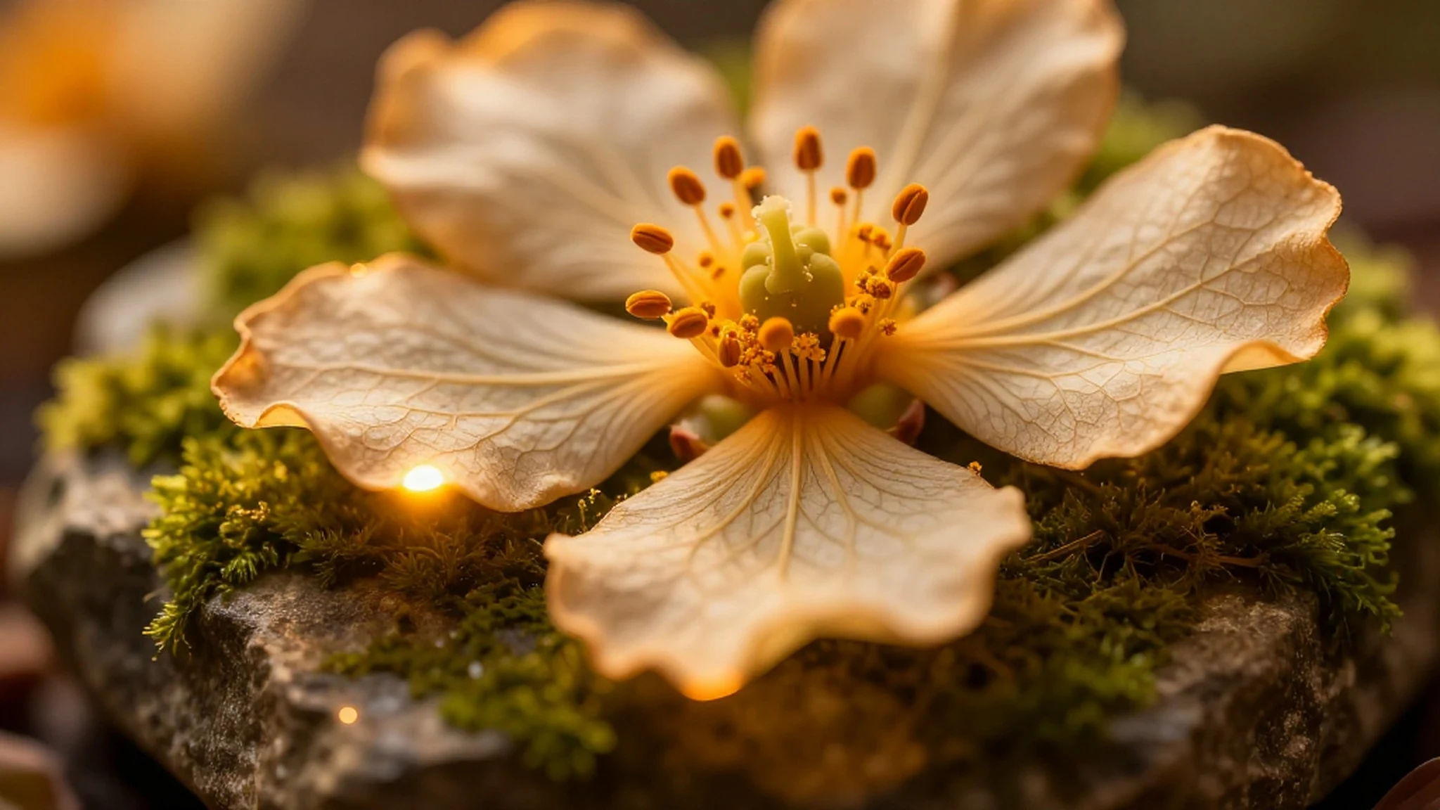 Moss-covered stone, delicate floral 4K — 4K abstract background
