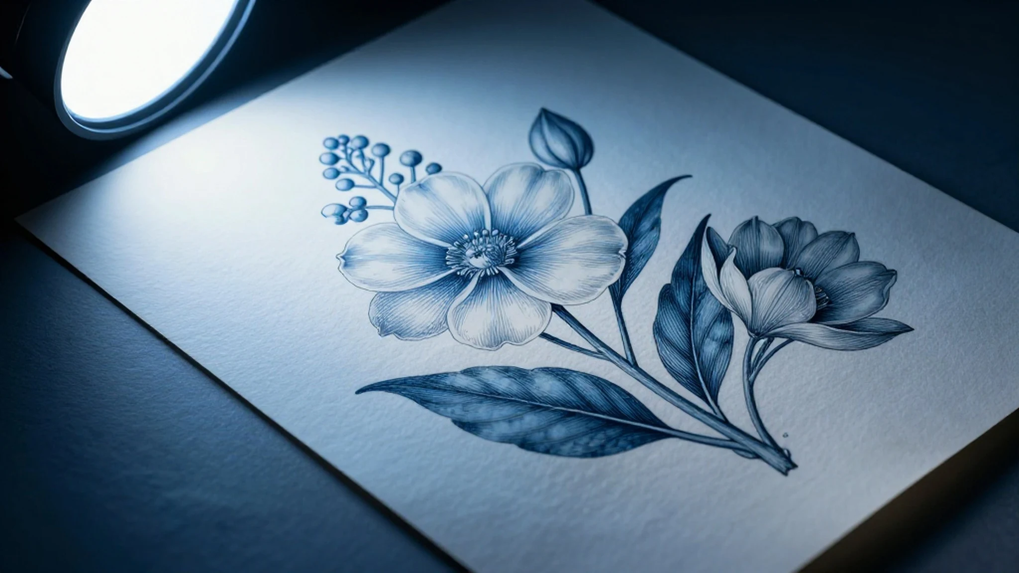 Antique Botanical Illustration, Cool Blue Light 4K — 4K abstract background