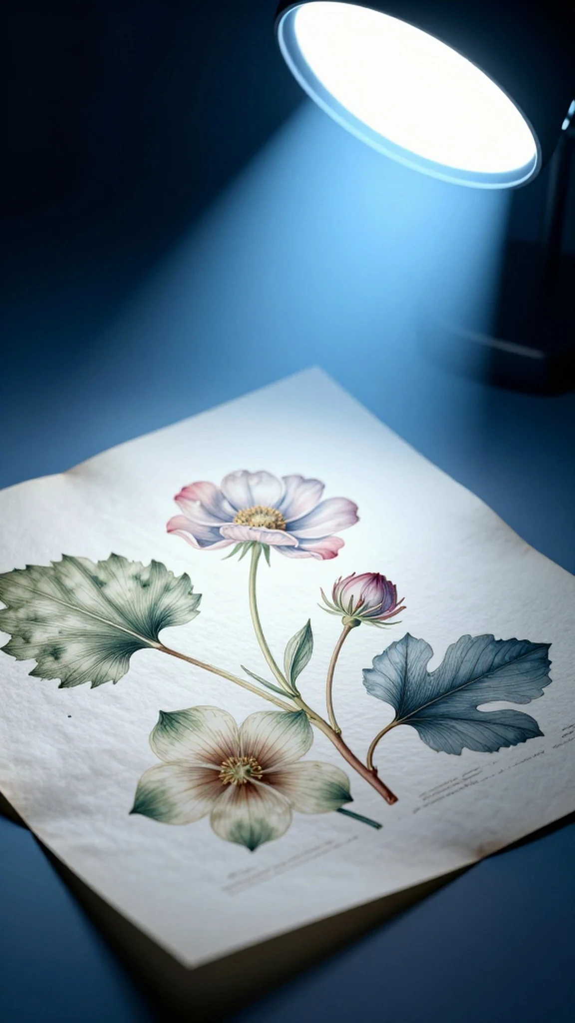 Antique Botanical Illustration, Cool Blue Light 4K — 4K abstract background
