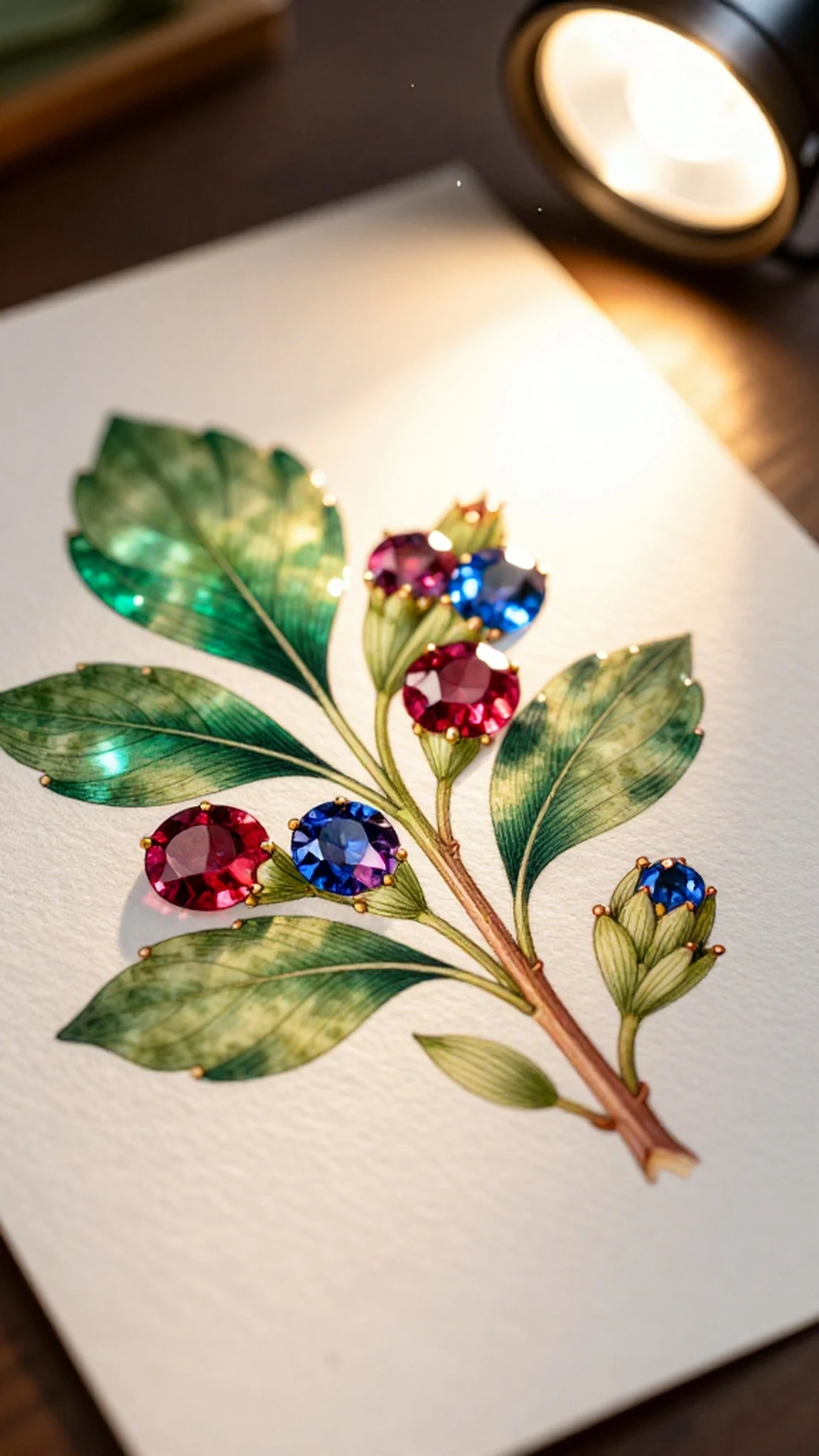 Botanical Illustration, Emerald Ruby Sapphire 4K — 4K abstract background