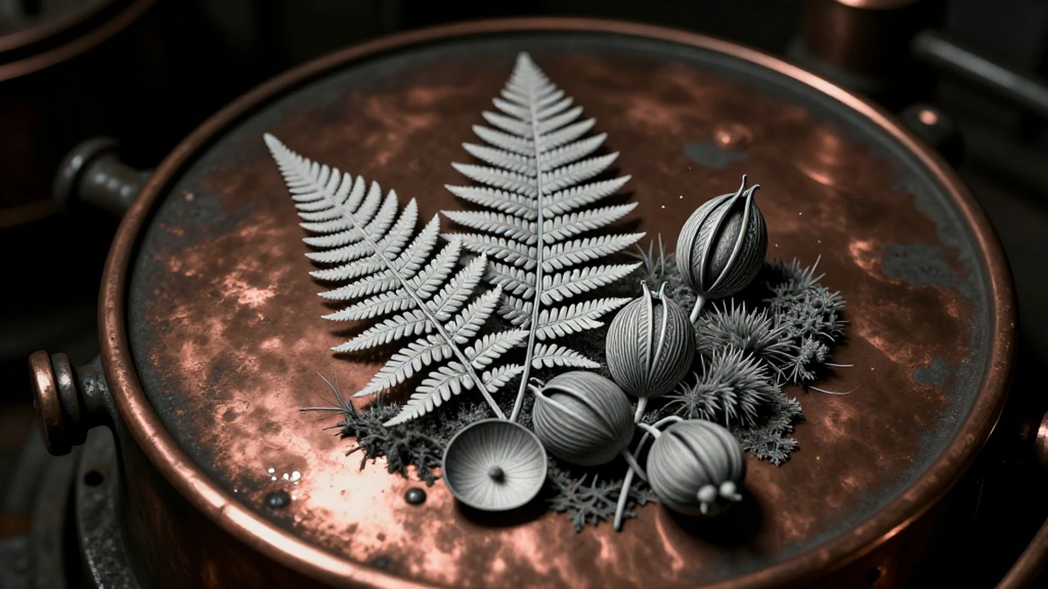 Weathered copper & iron, dramatic chiaroscuro 4K — 4K abstract background