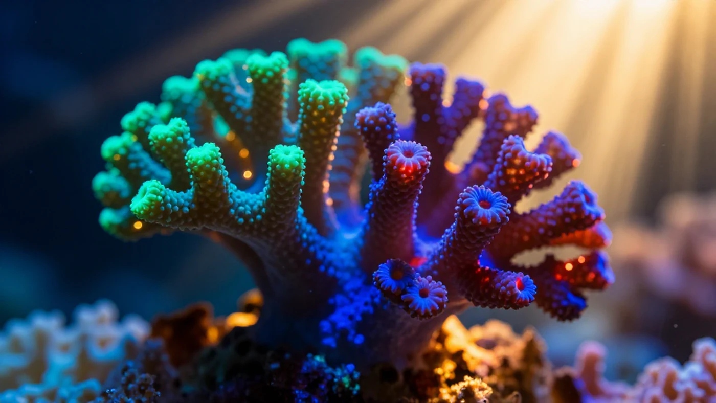 Bioluminescent Coral, Golden Hour Warm Glow 4K — 4K abstract background