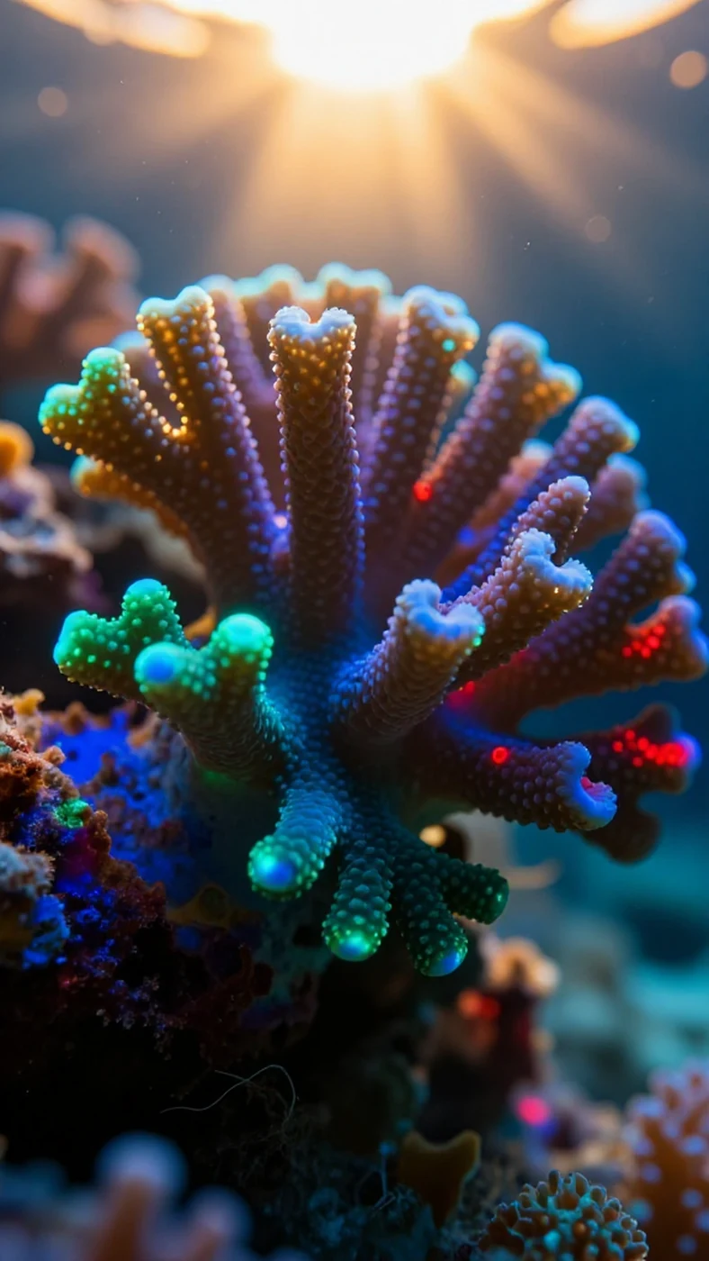 Bioluminescent Coral, Golden Hour Warm Glow 4K — 4K abstract background