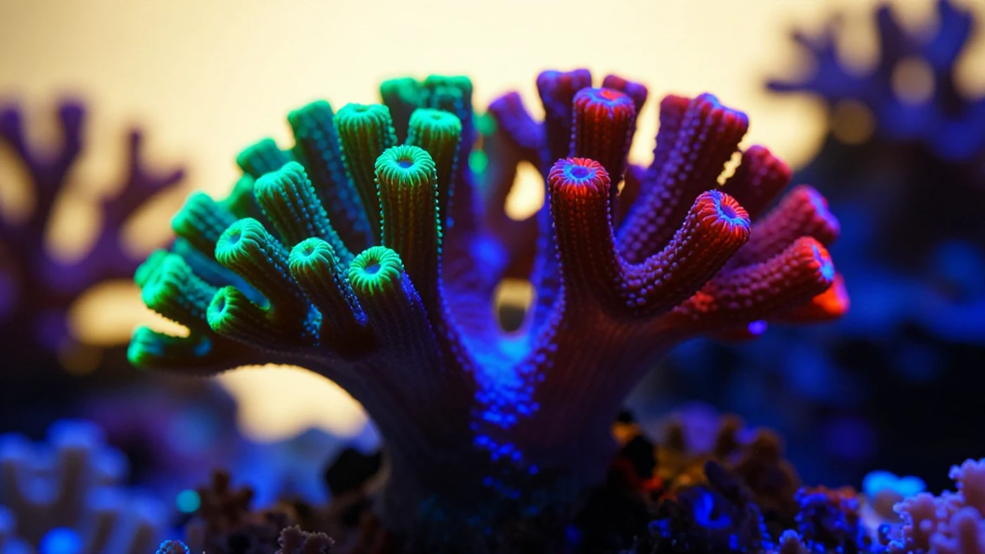 Bioluminescent Coral, Golden Hour Warm Glow 8K — 4K abstract background