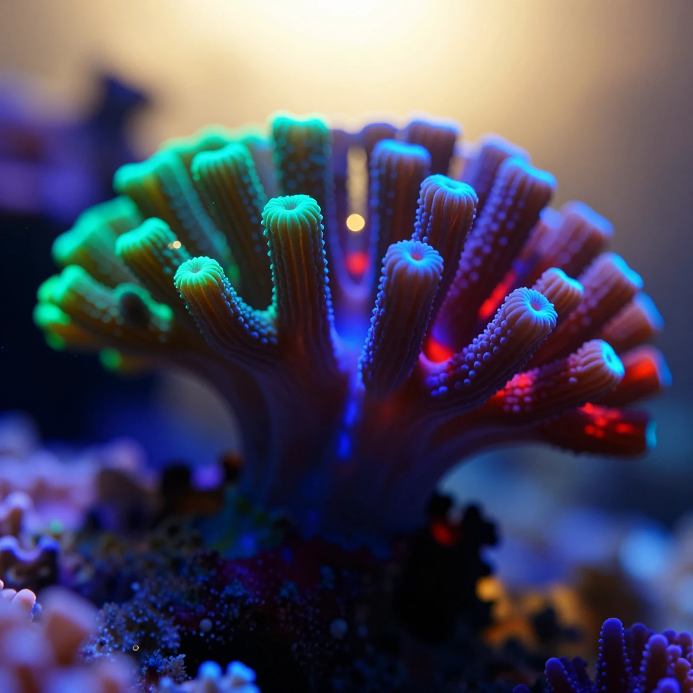 Bioluminescent Coral, Golden Hour Warm Glow 8K — 4K abstract background