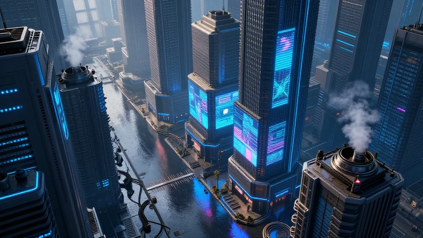 Glass Skyscrapers Illuminate 4K — 4K texture
