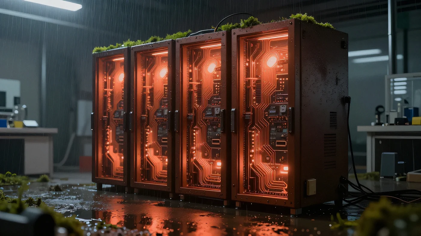 Ultramodern bioluminescent server rack 4K — 4K neon background