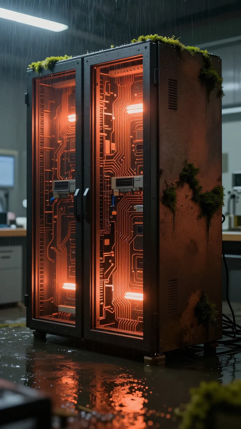 Ultramodern bioluminescent server rack 4K — 4K neon background