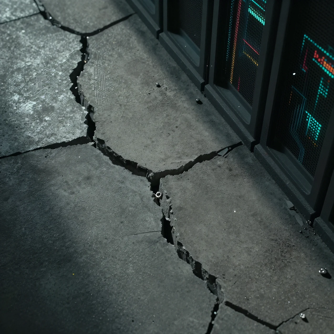 Hyperrealistic close-up of a fractured concrete paveme 4K — 4K neon background