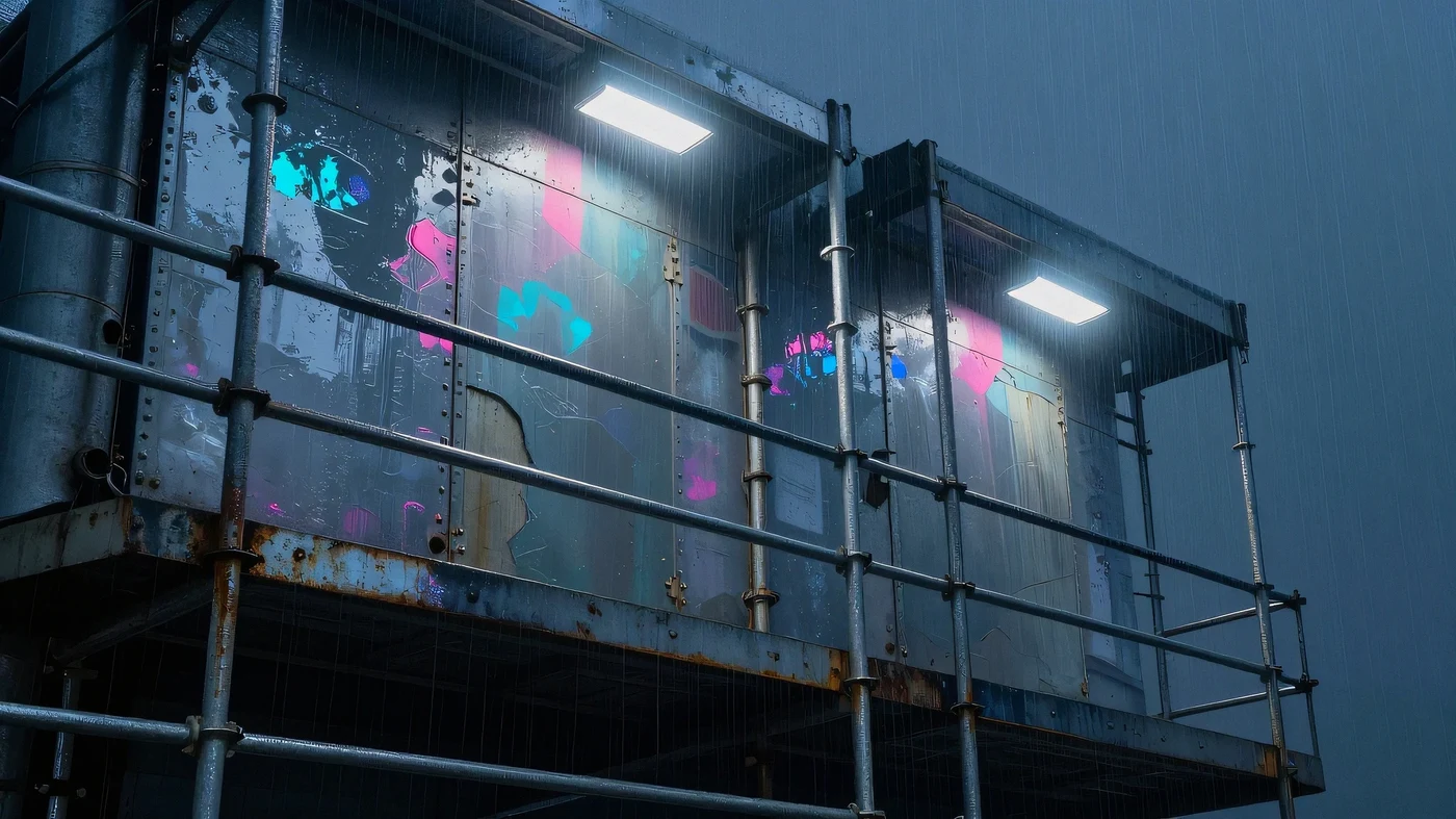 Iridescent chrome scaffolding 4K — 4K neon background