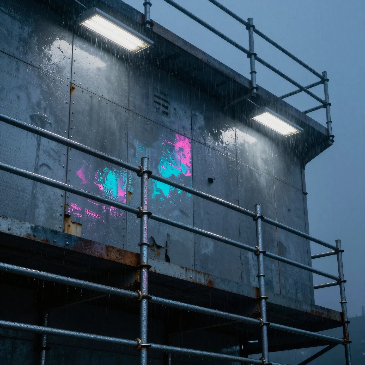 Iridescent chrome scaffolding 4K — 4K neon background