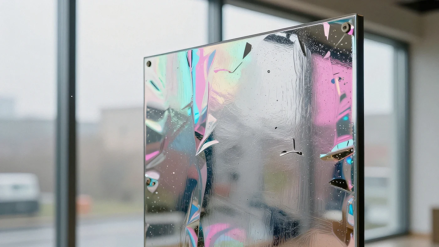 Iridescent oil-slicked chrome paneling 4K — 4K neon background