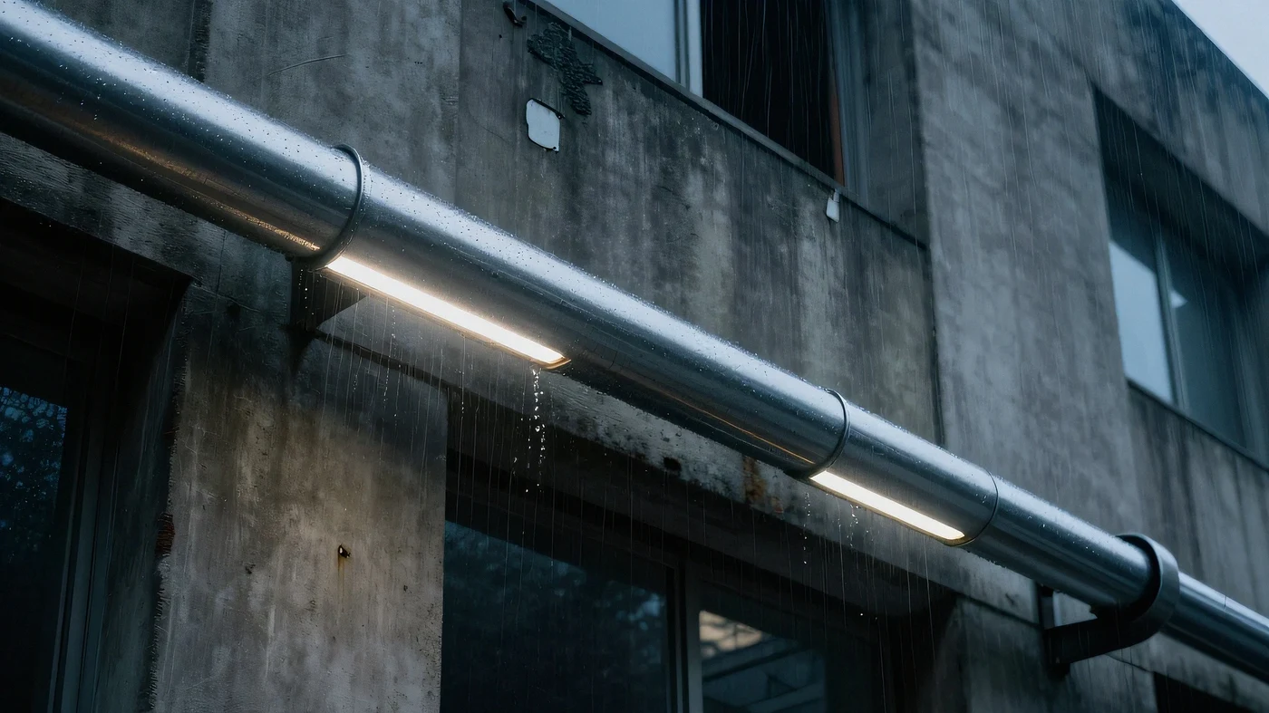 Polished chrome rain gutters, neon glow 4K — 4K neon background