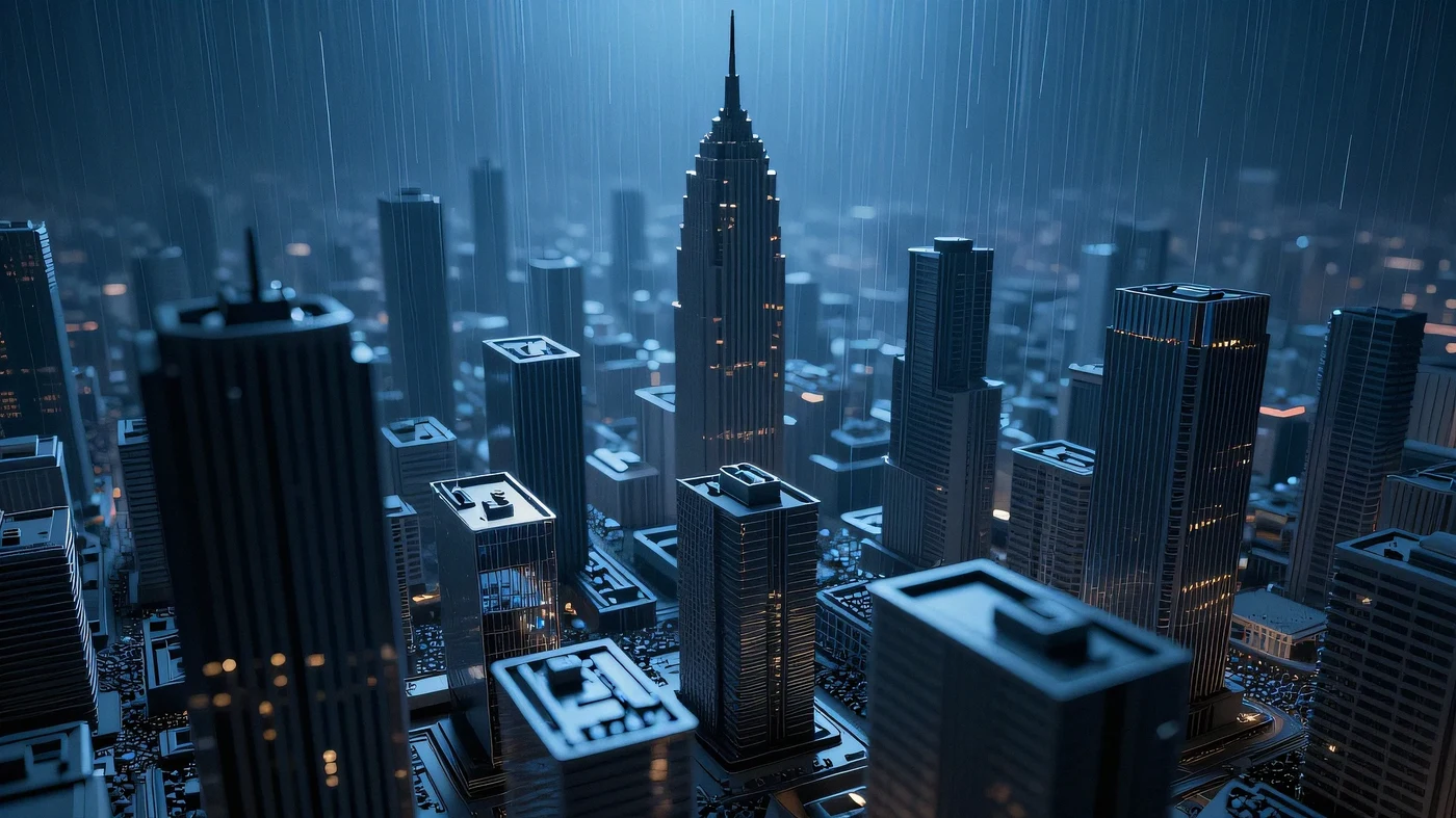 Cold north-sky 6500K ambient blue cast, neon rain 4K — 4K neon background