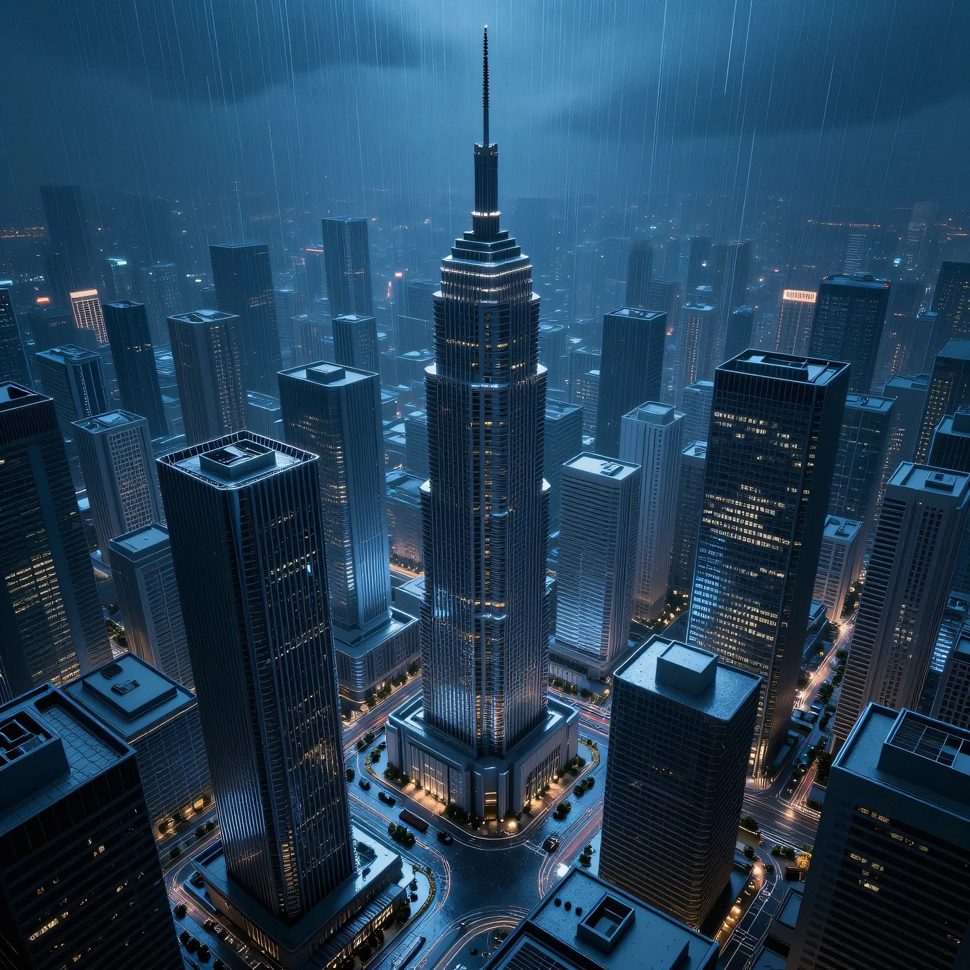 Cold north-sky 6500K ambient blue cast, neon rain 4K — 4K neon background