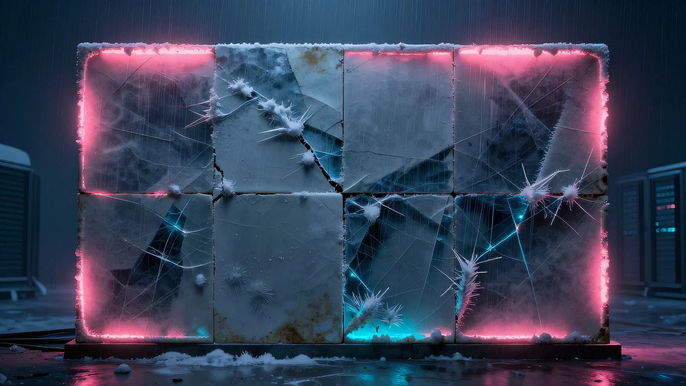 Frost-encrusted ceramic tile panel 4K — 4K neon background