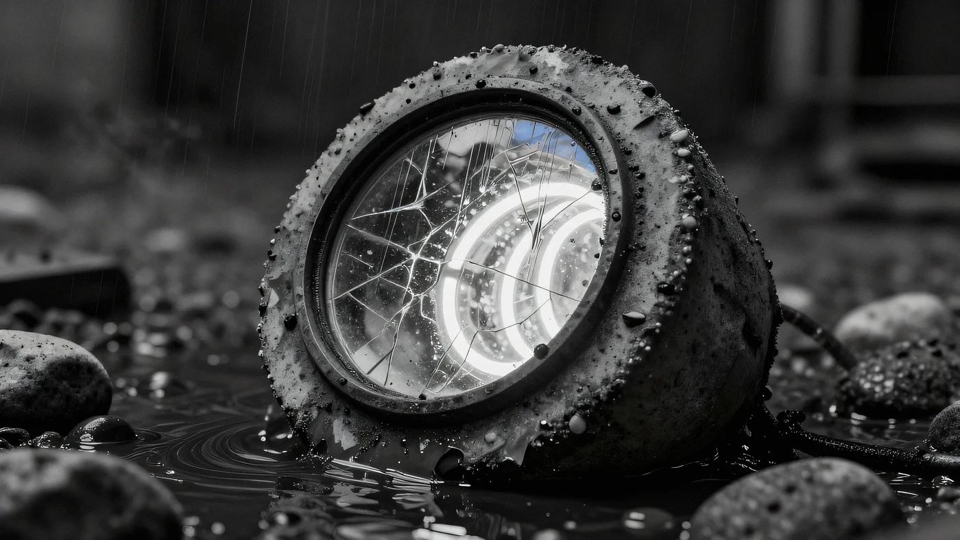 Oil-slicked concrete pebble, fluorescent 4K — 4K neon background