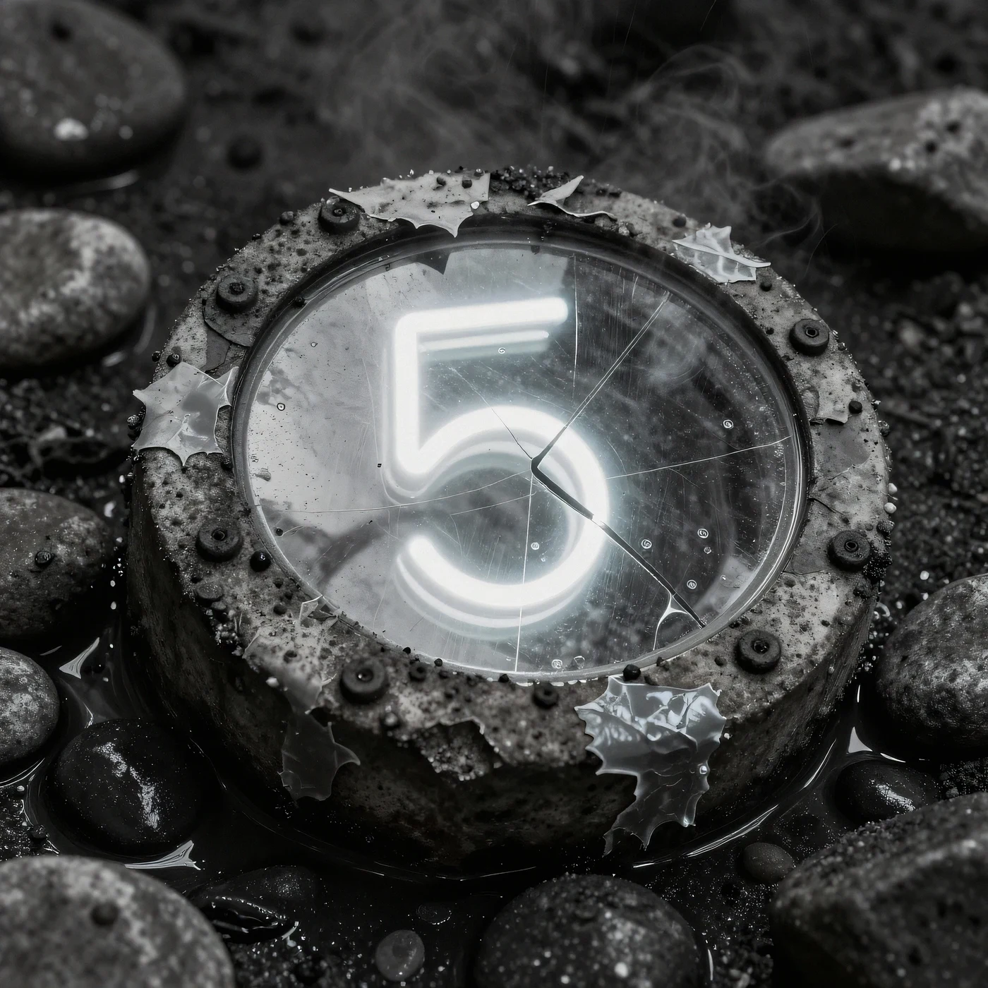 Oil-slicked concrete pebble, fluorescent 4K — 4K neon background