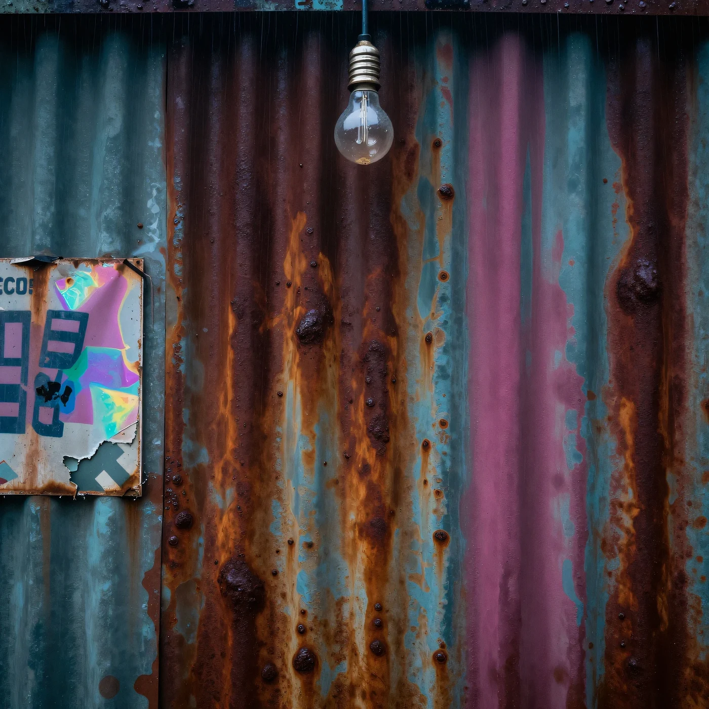Rusted corrugated iron sheet, tungsten 4K — 4K neon background