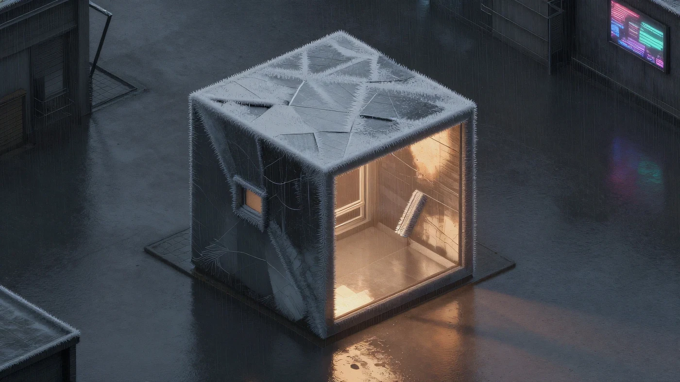 Frost-covered chrome architecture, 3200K 4K — 4K neon background