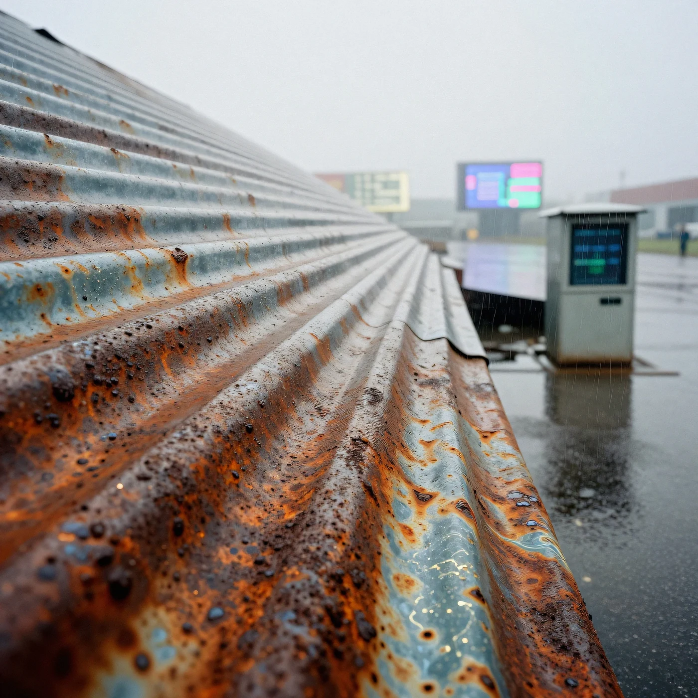 Rusted corrugated iron sheet, tungsten 4K — 4K neon background